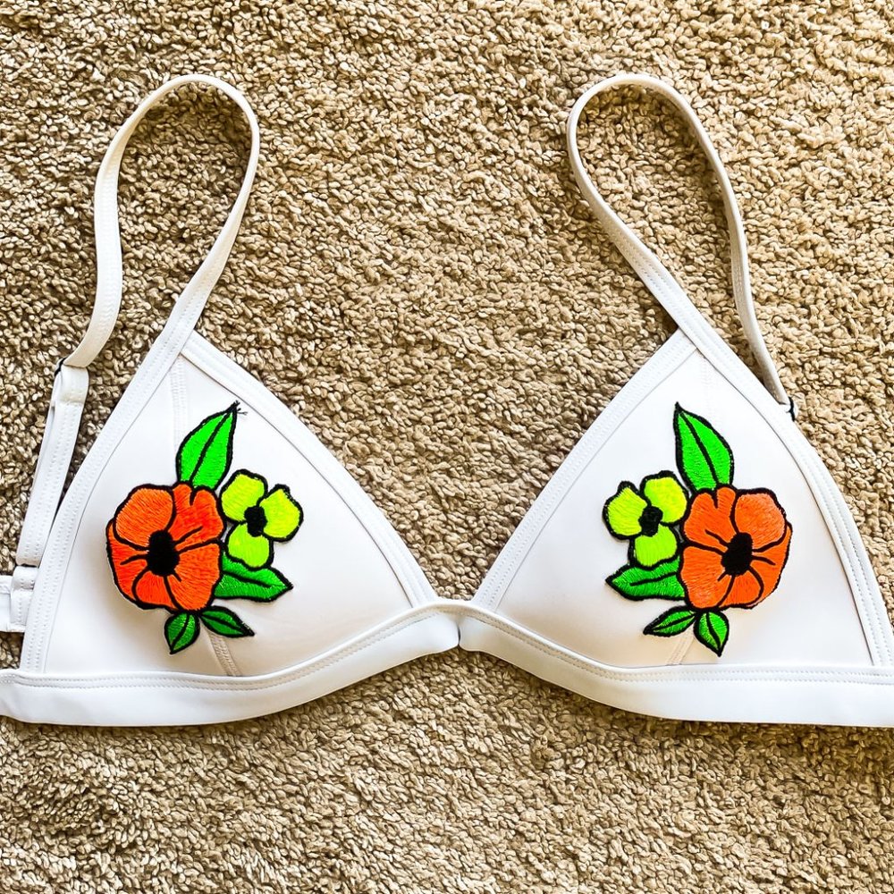 Triangl White Floral Bikini Top Size XS